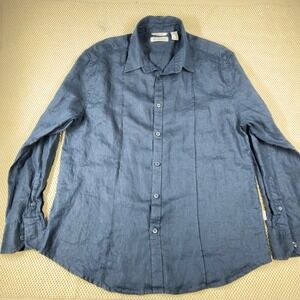 Cubavera Perry Ellis Blue 100% Linen Long Sleeve Shirt Size L